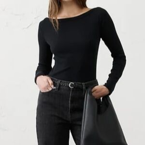 Banana Republic Black Boatneck Top L NWT